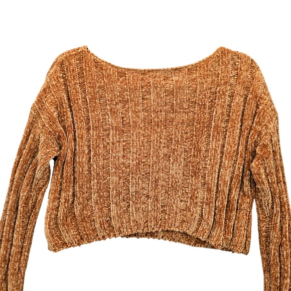 Yellow Crop Chenille Ribbed‎ Y2K Favlux Vintage Academia Cozy Sweater Small - Picture 8 of 14